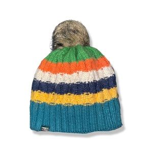 Kids' Cozy Striped Cable Pom Hat Warm Teal OS